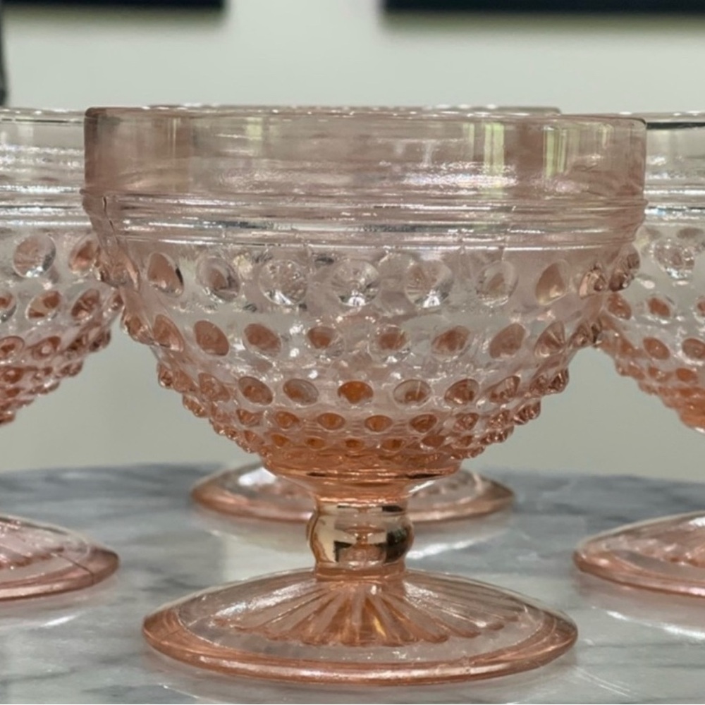 8 Vintage Pink Hobnail Anchor Hocking Sherbert/
Champagne Glasses,